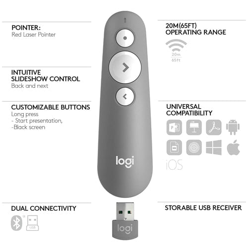 Logitech R500s Laser Remote Presenter with Bluetooth and USB connection