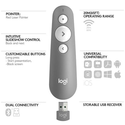Logitech R500s Laser Remote Presenter with Bluetooth and USB connection