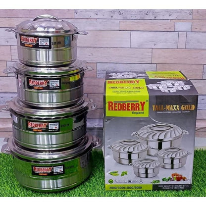Redberry Stainless Steel Tallmaxx Hotpots – Premium Heat Retaining Serveware (4PCS Set)