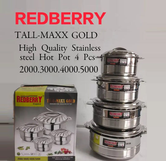 Redberry Stainless Steel Tallmaxx Hotpots – Premium Heat Retaining Serveware (4PCS Set)