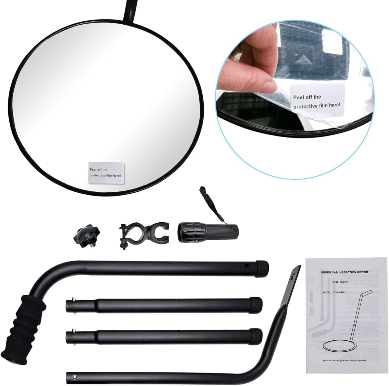 Under Vehicle Inspection Mirror with Telescoping Pole and LED Torch