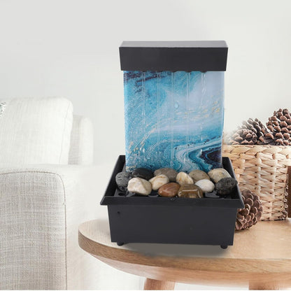 Tabletop Fountain, Small Indoor Waterfall Fountain with LED Lights & Irregular Stones, Circulating Flowing Water, USB Indoor Water Fountain