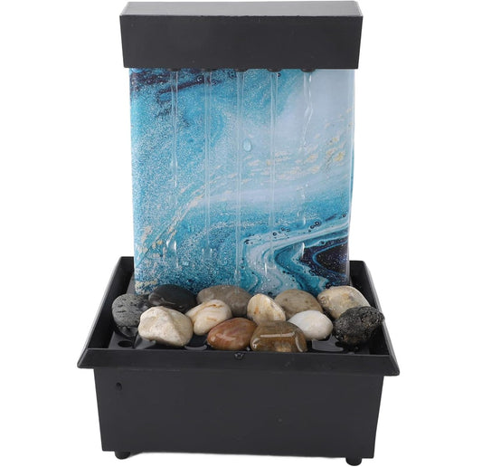 Tabletop Fountain, Small Indoor Waterfall Fountain with LED Lights & Irregular Stones, Circulating Flowing Water, USB Indoor Water Fountain