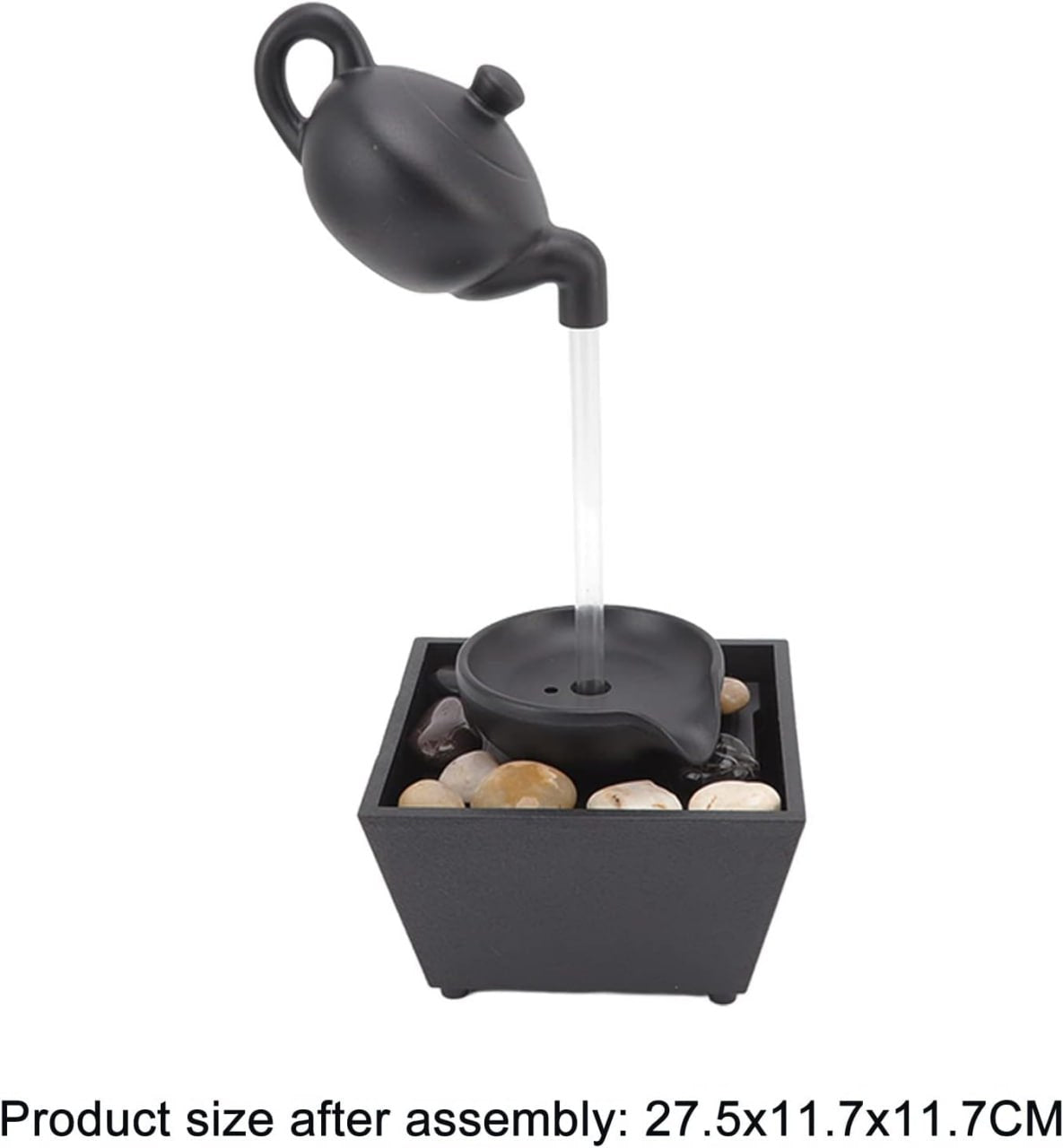 Floating Teapot Water Fountain Ornament Decoration with LED Lights & Stones for Indoor Table Top Decor