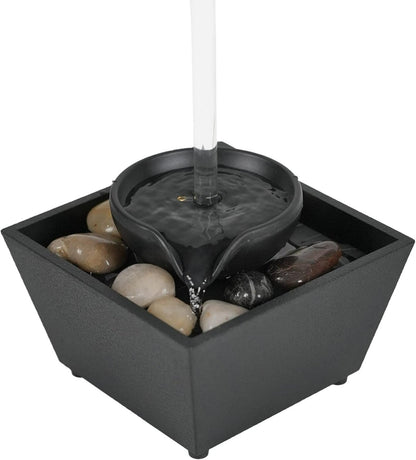 Floating Teapot Water Fountain Ornament Decoration with LED Lights & Stones for Indoor Table Top Decor