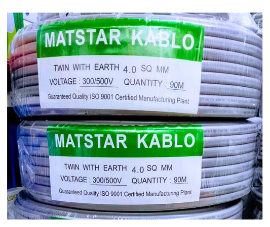 Premium Quality Matstar Twin With Earth Electrical Wire 90Mtrs Roll Size 4.0 MM