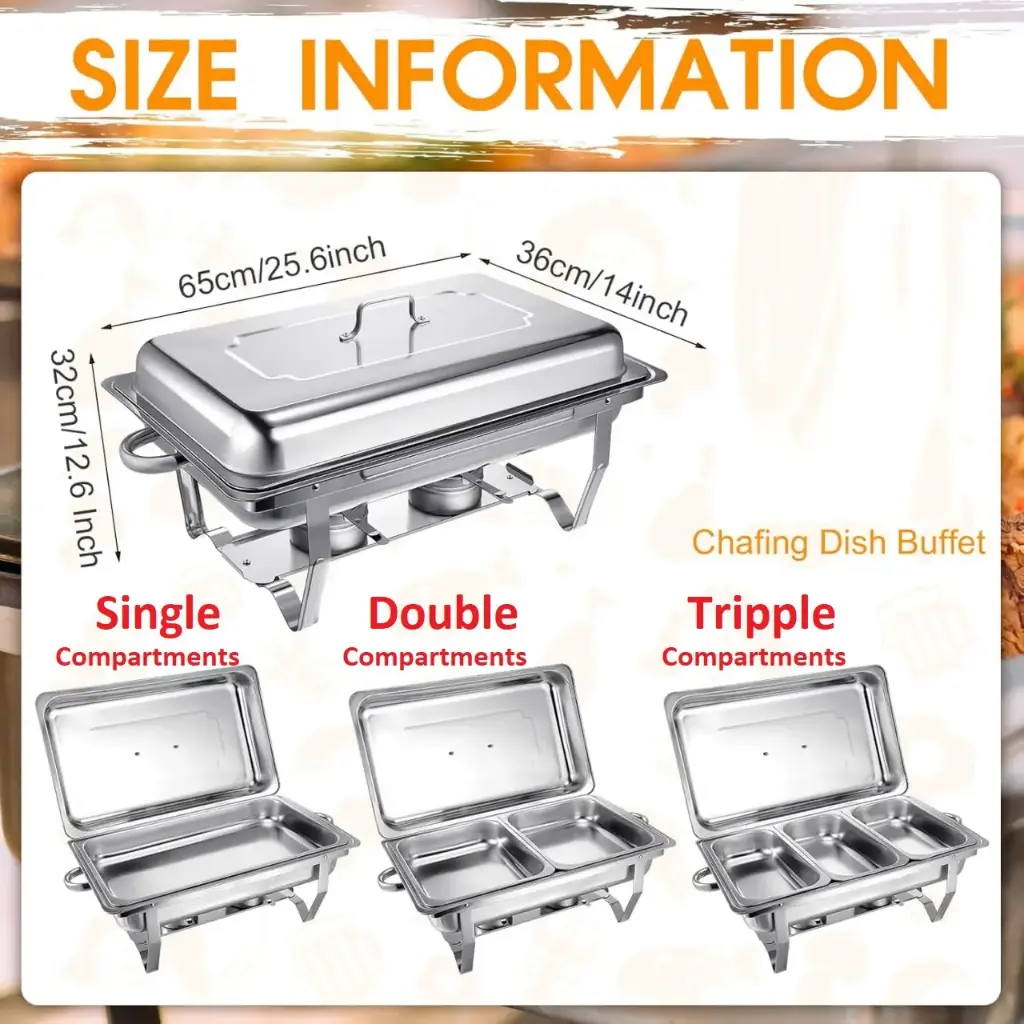 Heavy stainless steel Kitchen chaffing dishes for Dining, Wedding and Parties