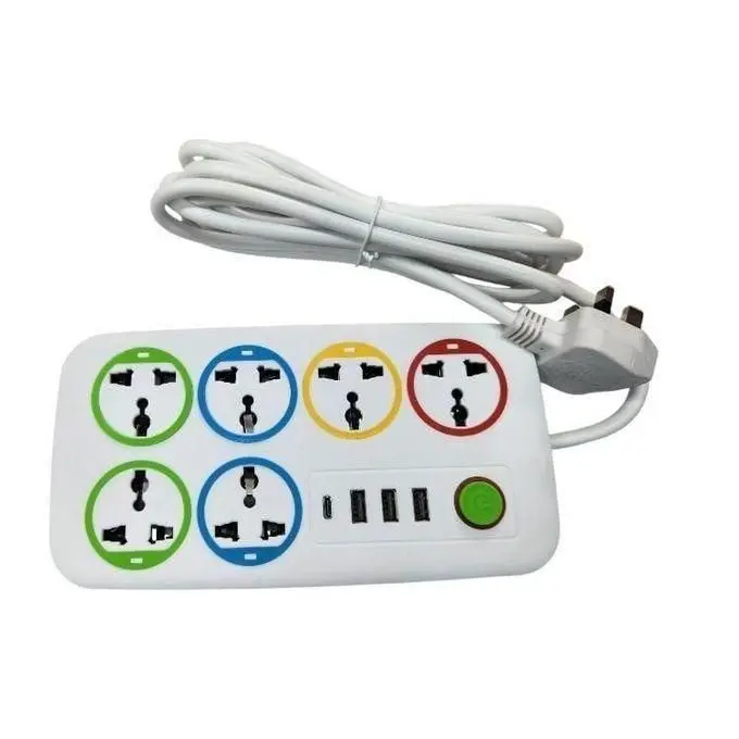 Extension Cables 6 Way With 3 USB + 1 type C Ports Multiplug Power Extension Socket Power Cables
