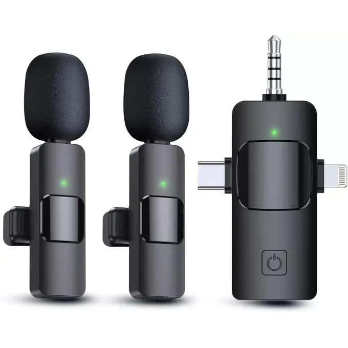 3 in 1 Wireless Microphone for iPhone, iPad, Android, Camera, Mini Microphones USB C, 12Hs Working Time, Lavalier Mic for Vlog, Podcast, TikTok, YouTube