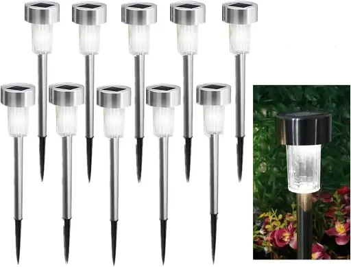 [PID000091] 10 PC Set solar Garden Light Solar Power Path Lights LED Garden Stake Light Lawn Stainless Steel Spot Lamp for Outdoor