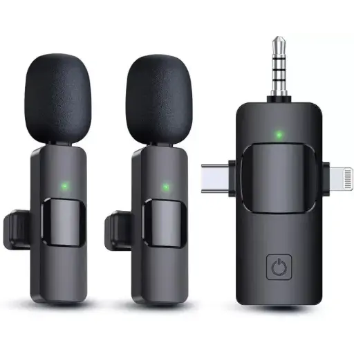 [PID000102] 3 in 1 Wireless Microphone for iPhone, iPad, Android, Camera, Mini Microphones USB C, 12Hs Working Time, Lavalier Mic for Vlog, Podcast, TikTok, YouTube
